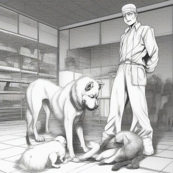 Dog Training Depicted in a Manga Panel