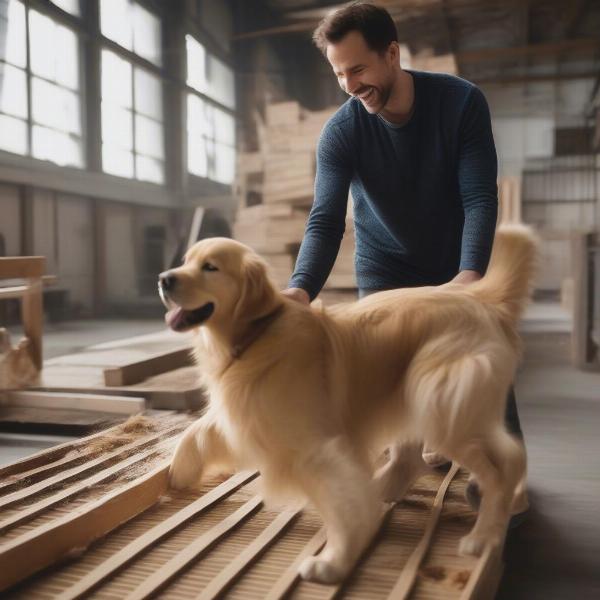 Dog training on slat mill