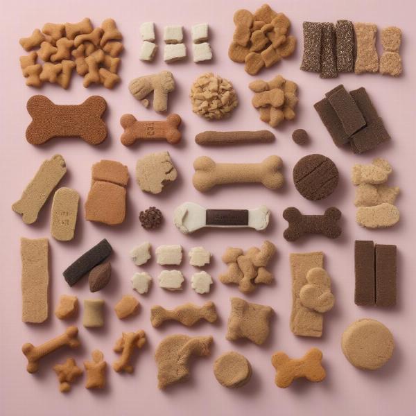 Dog treats in various sizes and textures