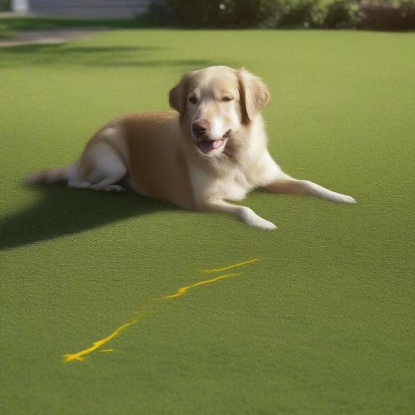 Dog urinating on grass showing signs of burn marks