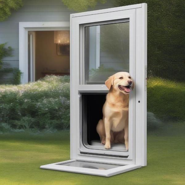 Dog using a dog door insert