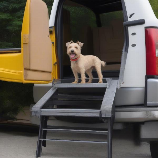 Dog Using Steps to Enter Truck Cab