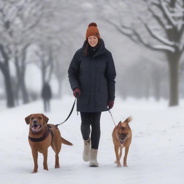 Dog walker with winter gear