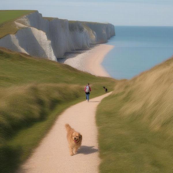 Dog walking along the Jurassic Coast in Dorset