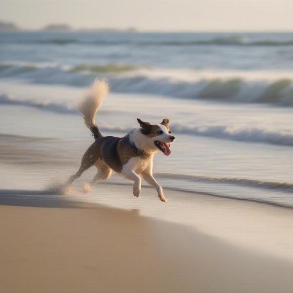 Dog enjoying a walk on an Isle of Wight beach