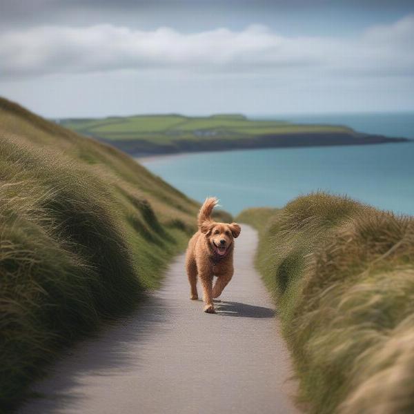 Dog walking on the Padstow coastal path