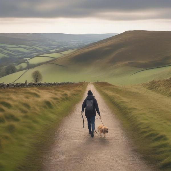 Dog walking in the Peak District, Derbyshire with stunning views