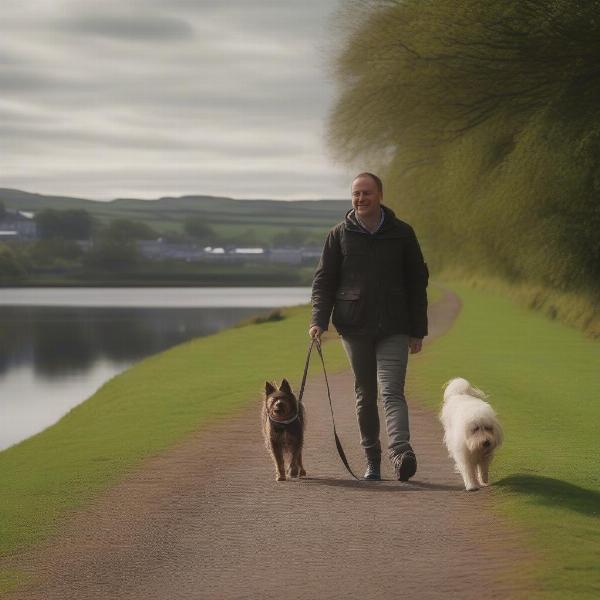 Dog enjoying a walk along the River Forth in Stirling