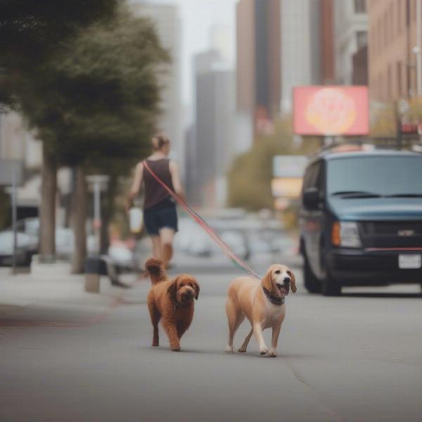 Dog Walking Safely Past Hot Dog Cart