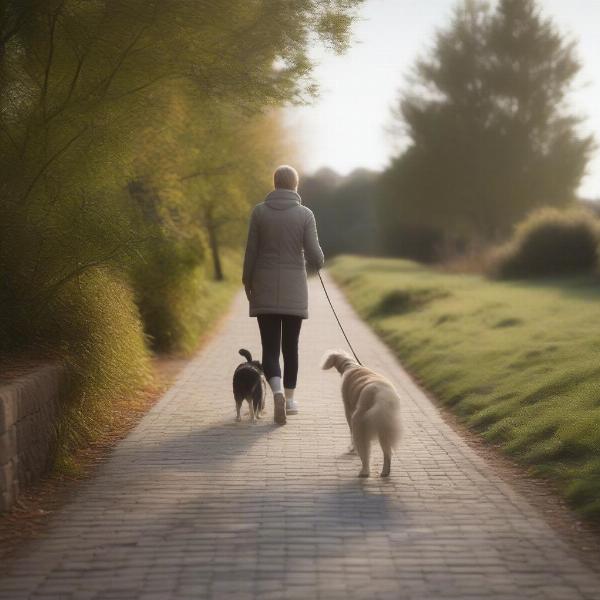 Dog walking safely on a flexi lead