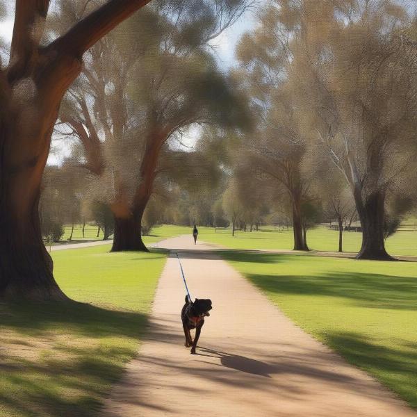 Dog enjoying a walk in Wagga Wagga