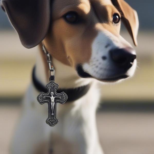 Dog Wearing a Crucifix Tag