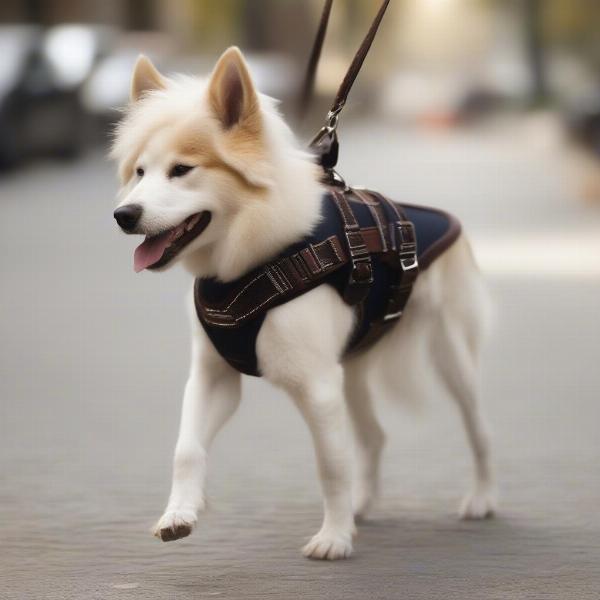 Dog Wearing Fancy Harness on a Walk