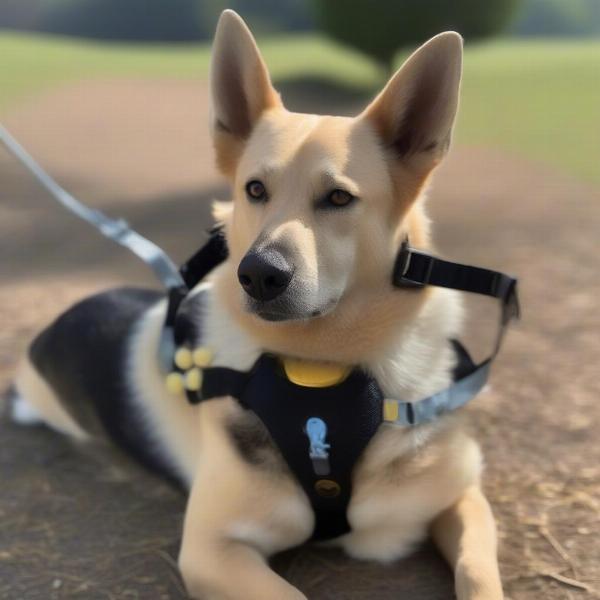 Dog wearing a halo harness