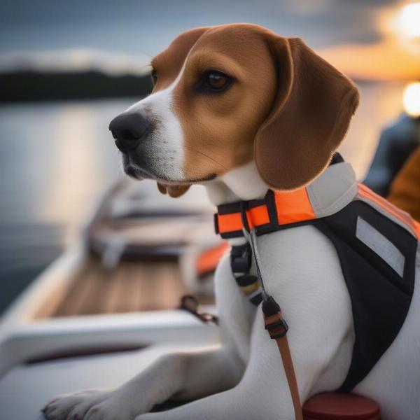 Dog Wearing a Life Jacket on a Boat