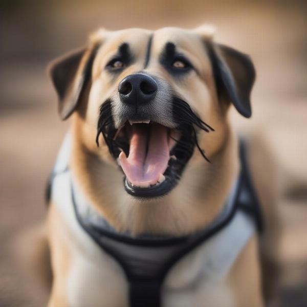 Dog Wearing Mesh Muzzle Comfortably