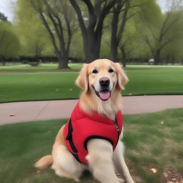 Dog wearing a puffy vest