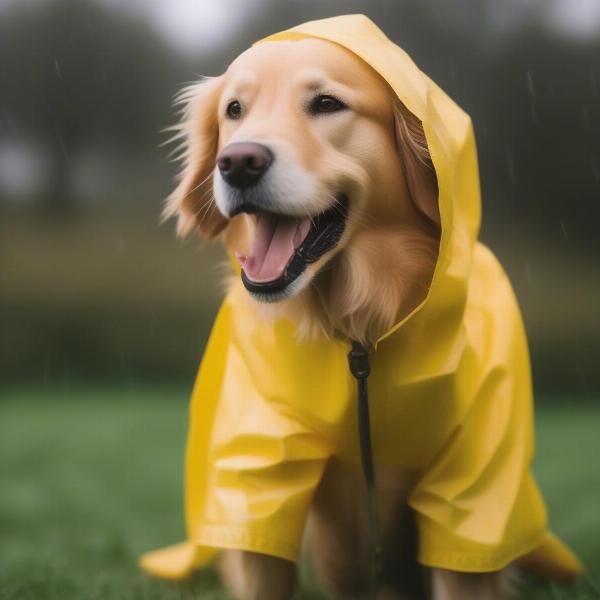 Dog Wearing a Raincoat in the Park