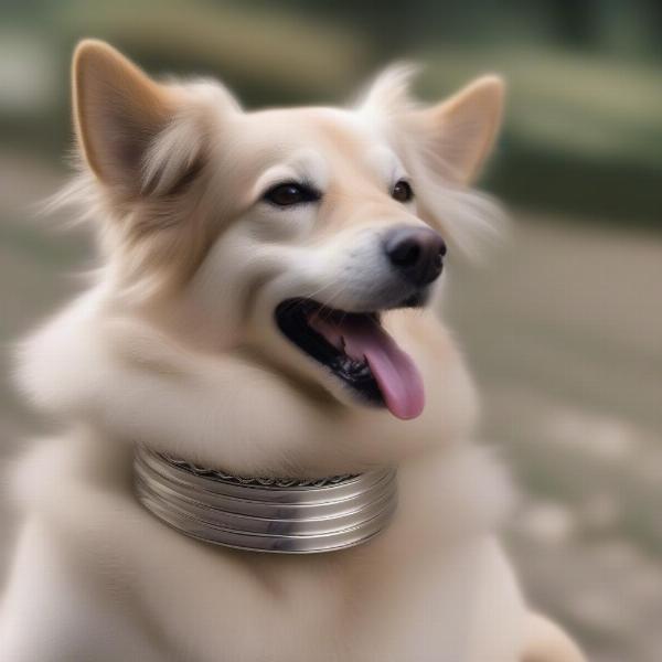 Dog Wearing Stainless Steel Collar