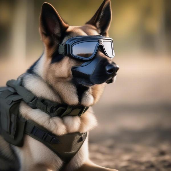 Dog Wearing Tactical Goggles