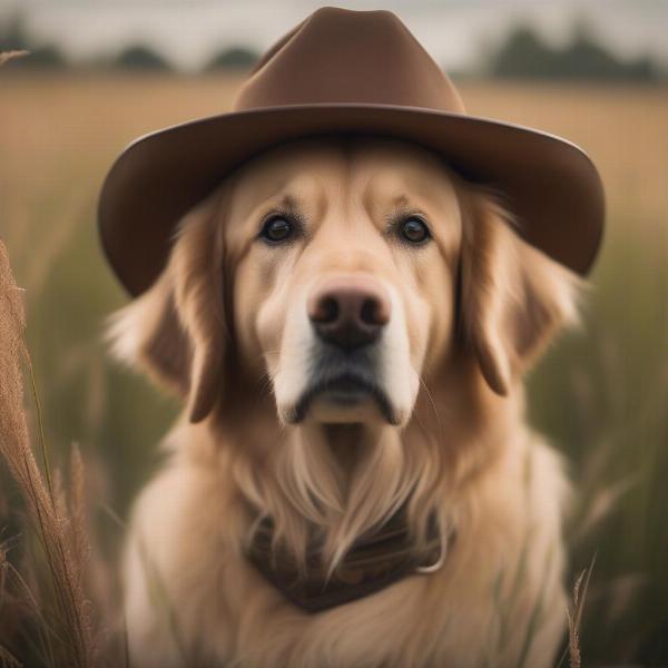 Dog Wearing a Western Hat in a Field