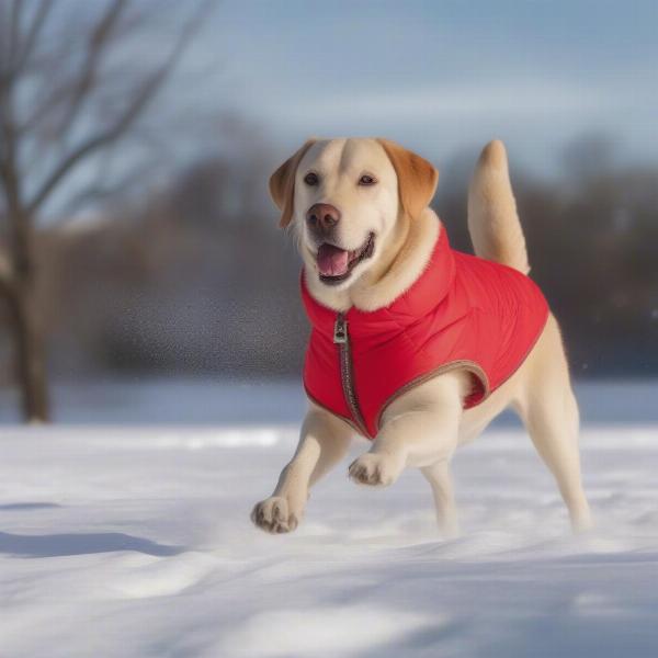 Dog wearing a winter coat in the snow