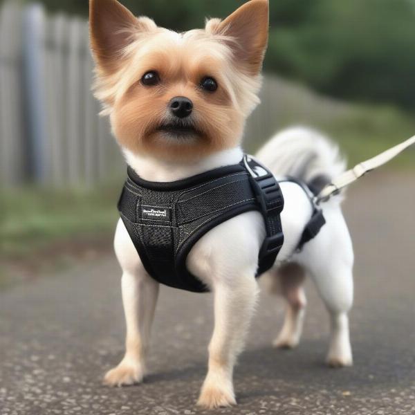 A Small Dog Comfortably Wearing an Extra Small Harness