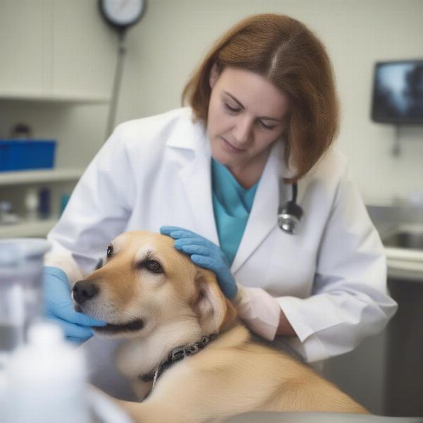 Dog with allergies at the vet