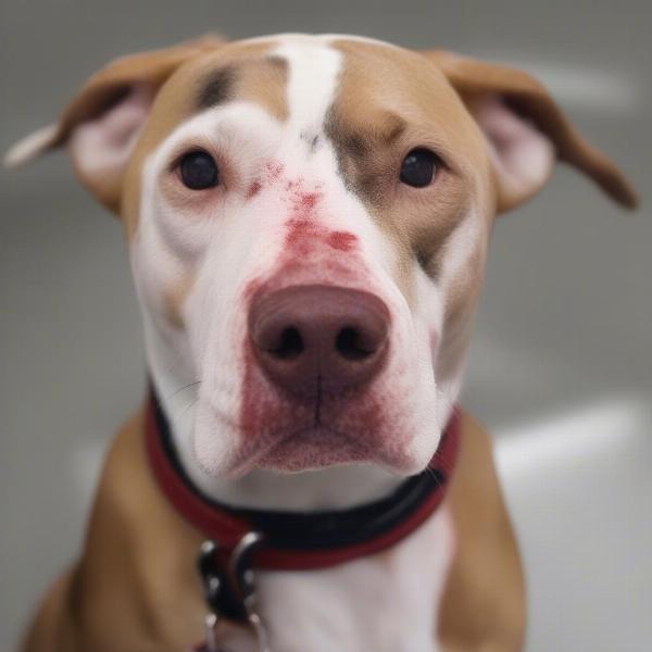 Dog with bald patches from fur chewing