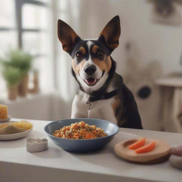 A dog with Cushing's eating healthy food