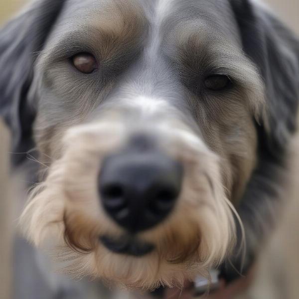 A senior dog with a significantly greyed muzzle