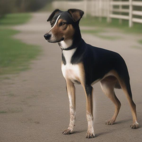 A dog with a minor wound on its leg