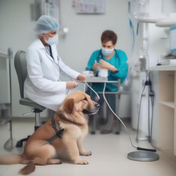 Dog receiving oxygen therapy for rapid shallow breathing