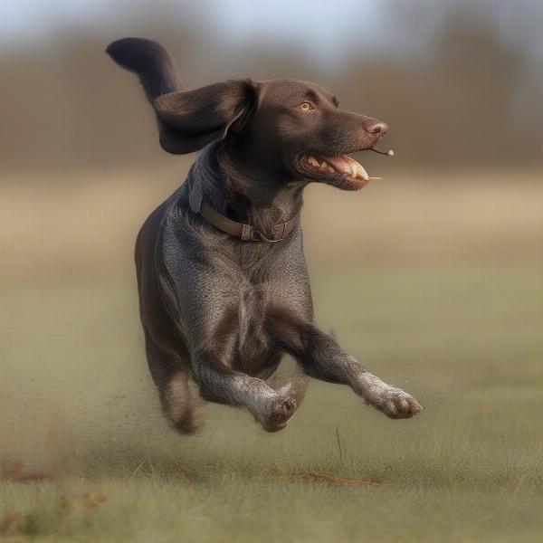 Drahthaar Dog Retrieving a Bird