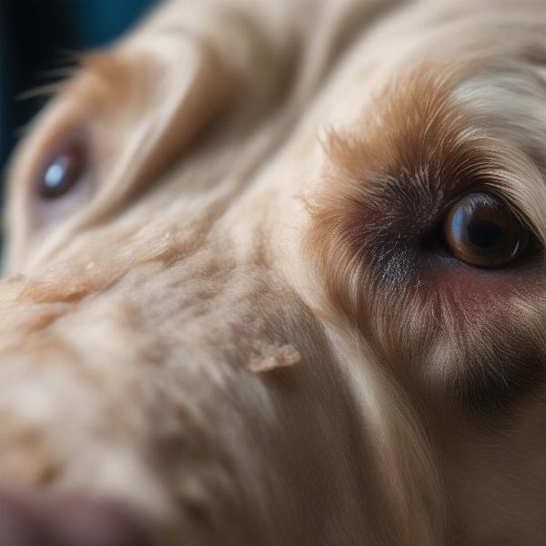 Close-up of dry, flaky skin on a dog