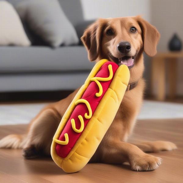 Durable plush toy hot dog for aggressive chewers