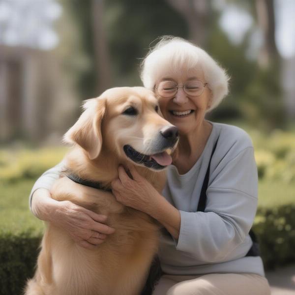 Elderly Woman Hugging Her Service Dog