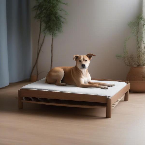 Elevated wooden dog bed