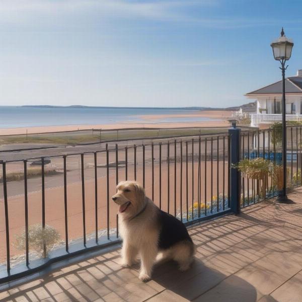 Exmouth Dog-Friendly Hotels: A seaside hotel with a dog sitting on the patio enjoying the ocean view.