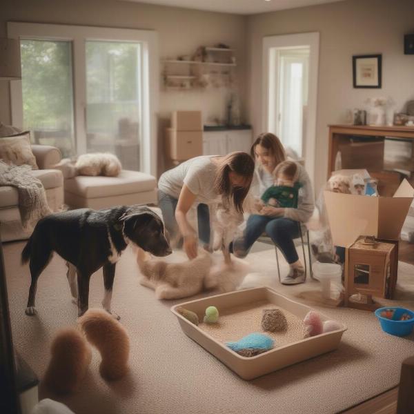 A family preparing their home for a rescued hunting dog