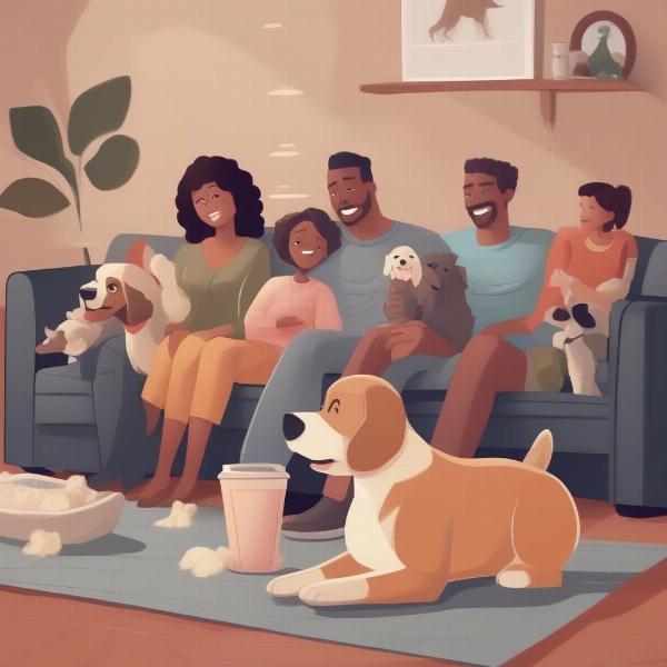 Family watching a dog movie together