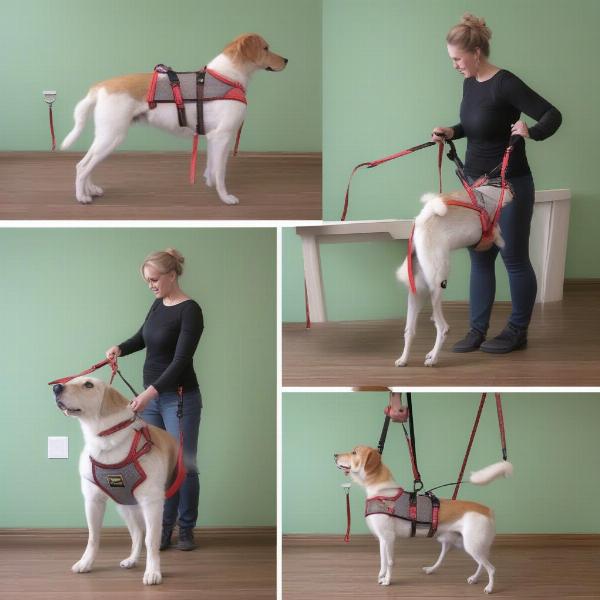 Steps to properly fit a front leash harness on a dog