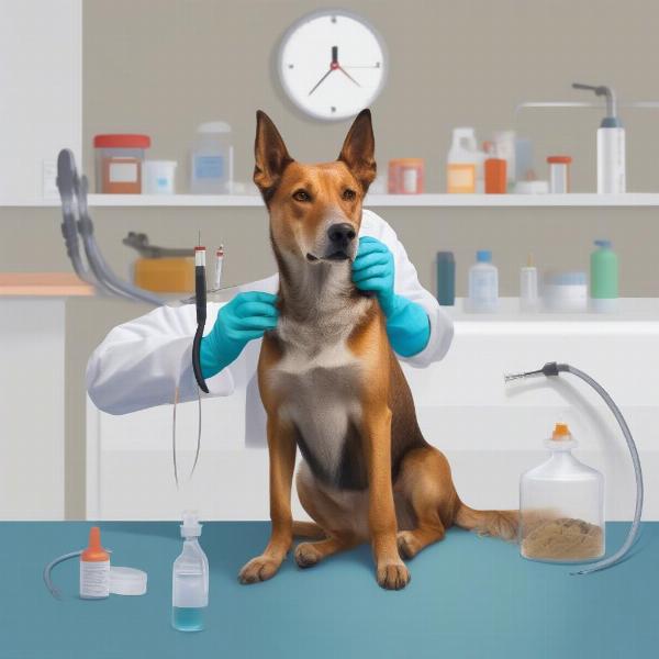 Dog receiving a flea vaccine injection