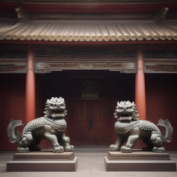 Pair of Foo Dogs Guarding Entrance