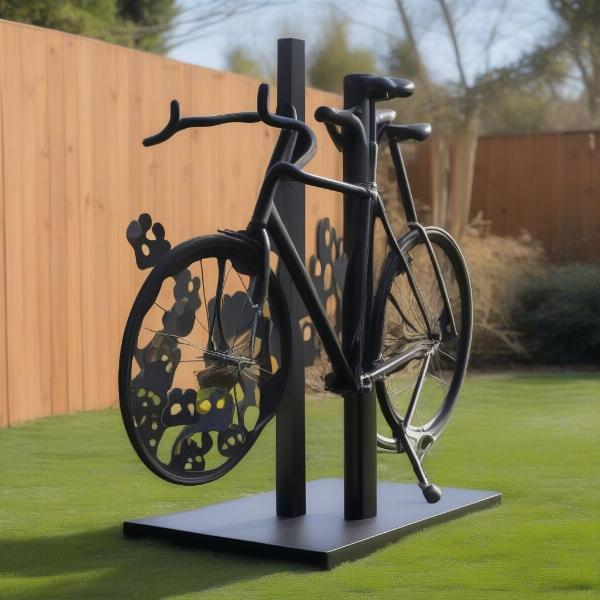 Freestanding bike rack with dog paw design