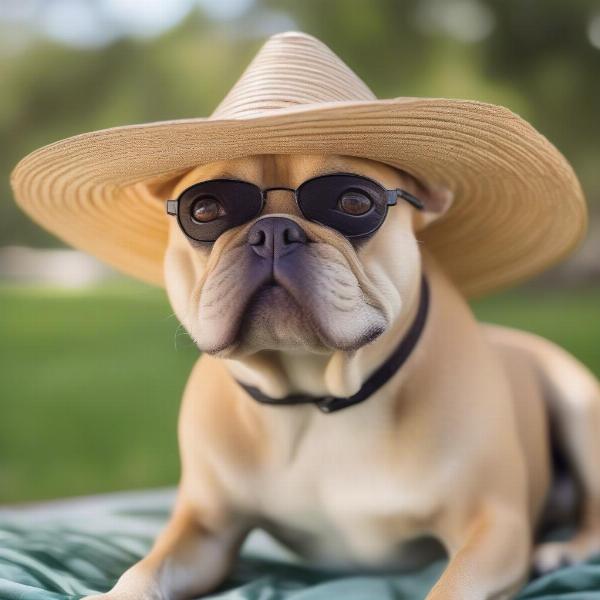 French Bulldog with Sun Hat