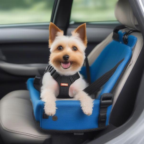 Small Dog Comfortably Sitting on a Front Seat Extender