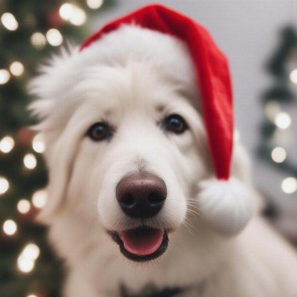 Funny dog wearing Santa hat for Christmas card