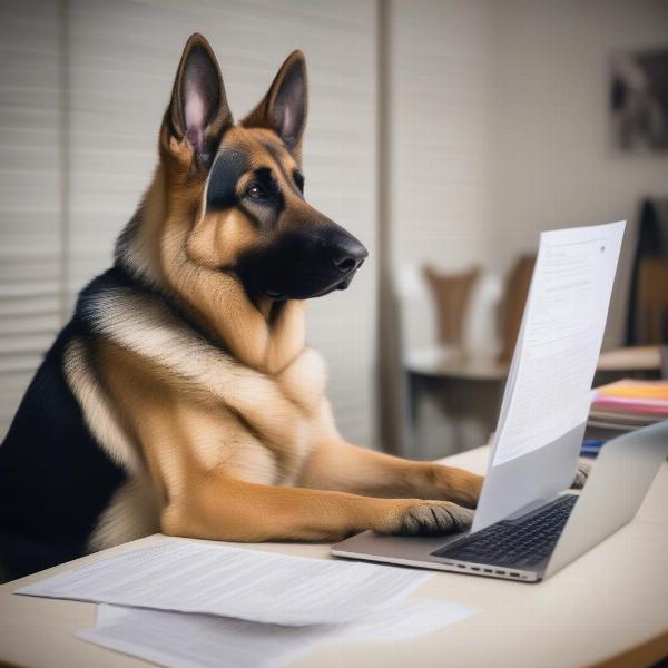 German Shepherd Breeder Studying Pedigree Information