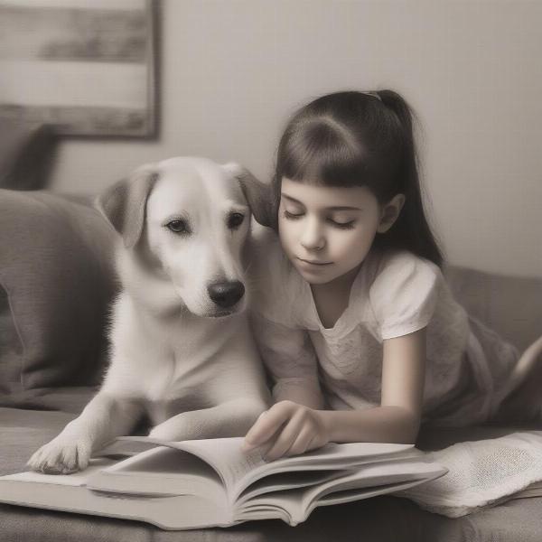 Girl Reading with her Dog